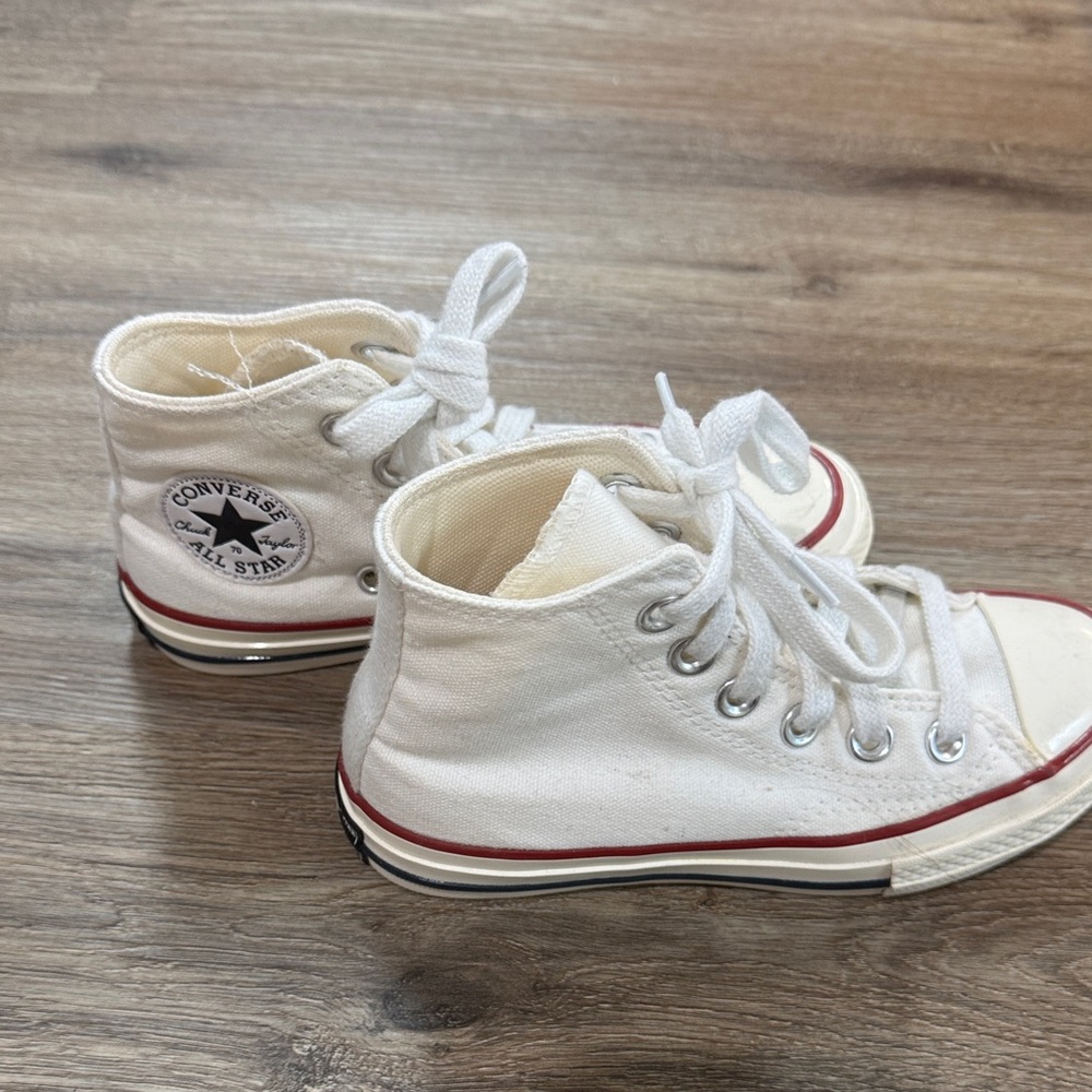 Converse White Kids High-Top Sneakers with Red Trim